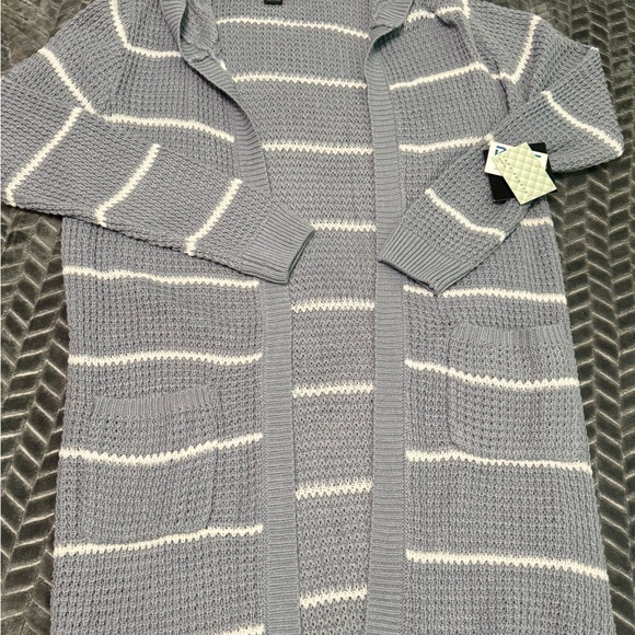 Soho Apparel Gray and White Striped Cardigan - Picture 1 of 2